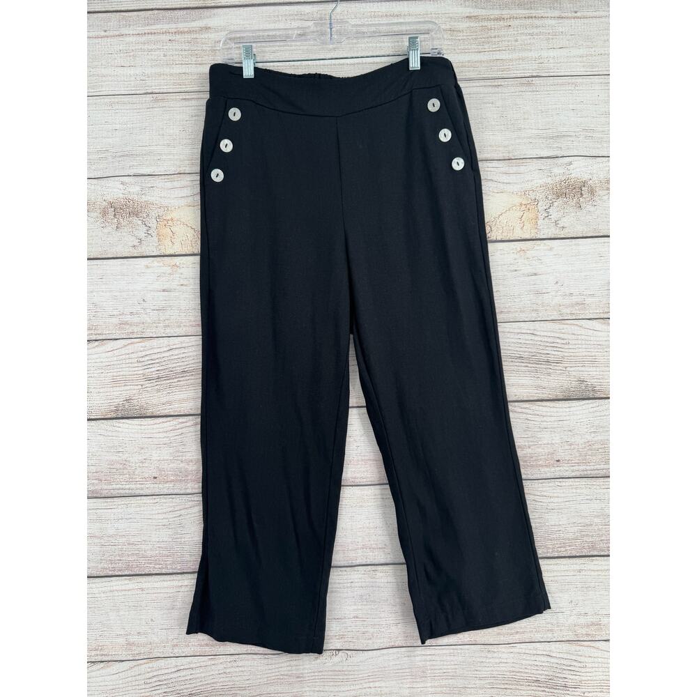 Joie Linen Blend Faux Button Packet Pull On Pants Womens Medium‎ Black